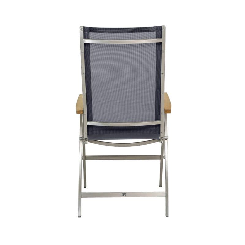 CASA DOMA "Mineo" Klappsessel, Gestell Edelstahl gebürstet, Sitzfläche Textilgewebe Sunproof® Sling schwarz/silber, Armlehnen Teak
