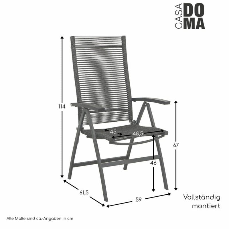 CASA DOMA "Mineo" Klappsessel Rope, Armlehnen Teak/Aluminium, Maße in cm