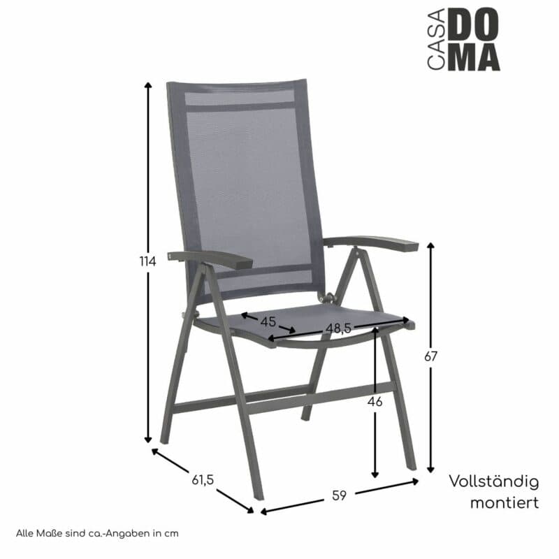 CASA DOMA "Mineo" Klappsessel Sunproof, Armlehnen Teak/Aluminium, Maße in cm