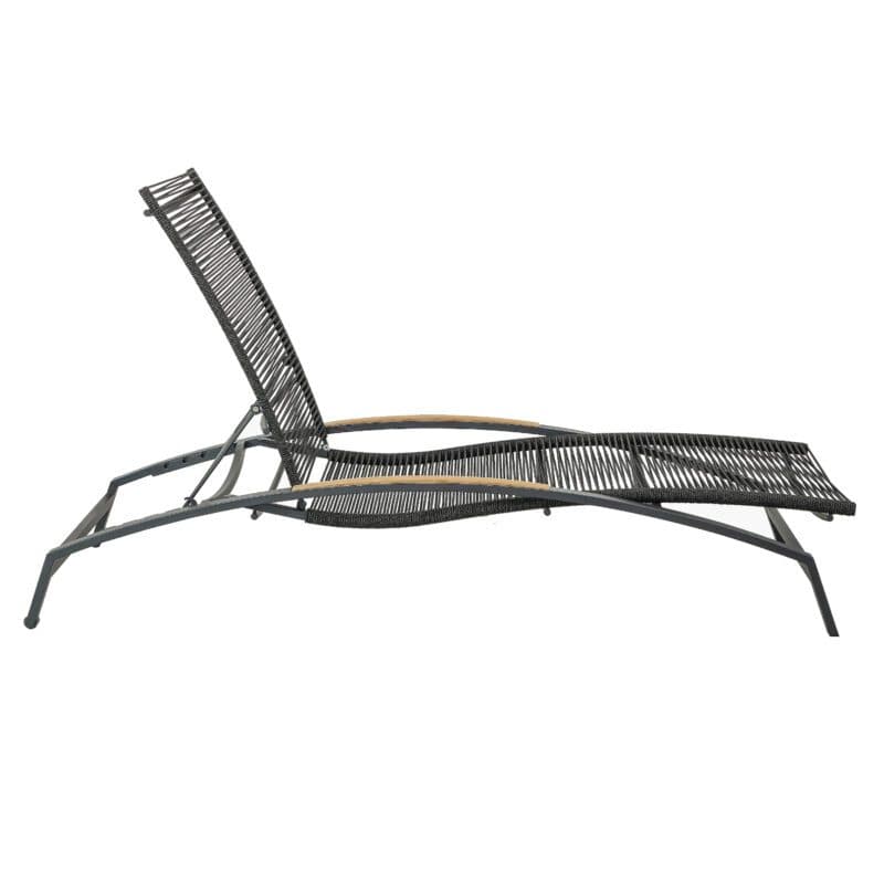 CASA DOMA "Mineo" Sonnenliege, Gestell Edelstahl anthrazit, Liegefläche Rope anthrazit, Armlehnen Teak