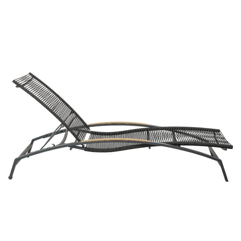 CASA DOMA "Mineo" Sonnenliege, Gestell Edelstahl anthrazit, Liegefläche Rope anthrazit, Armlehnen Teak