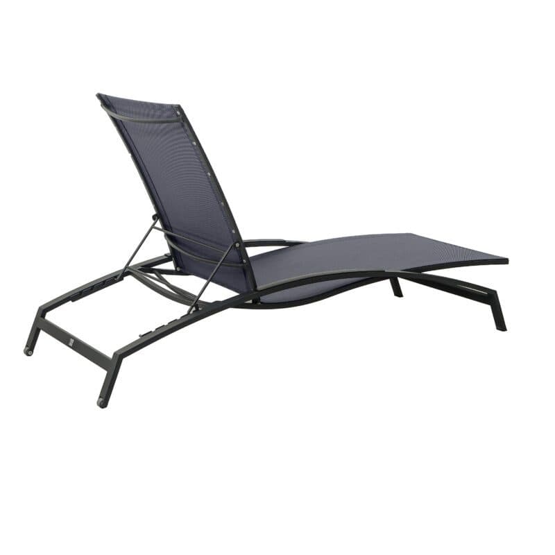 CASA DOMA "Mineo" Sonnenliege, Gestell Edelstahl anthrazit, Liegefläche Textilgewebe Sunproof® Sling schwarz/silber, Armlehnen Aluminium schwarz