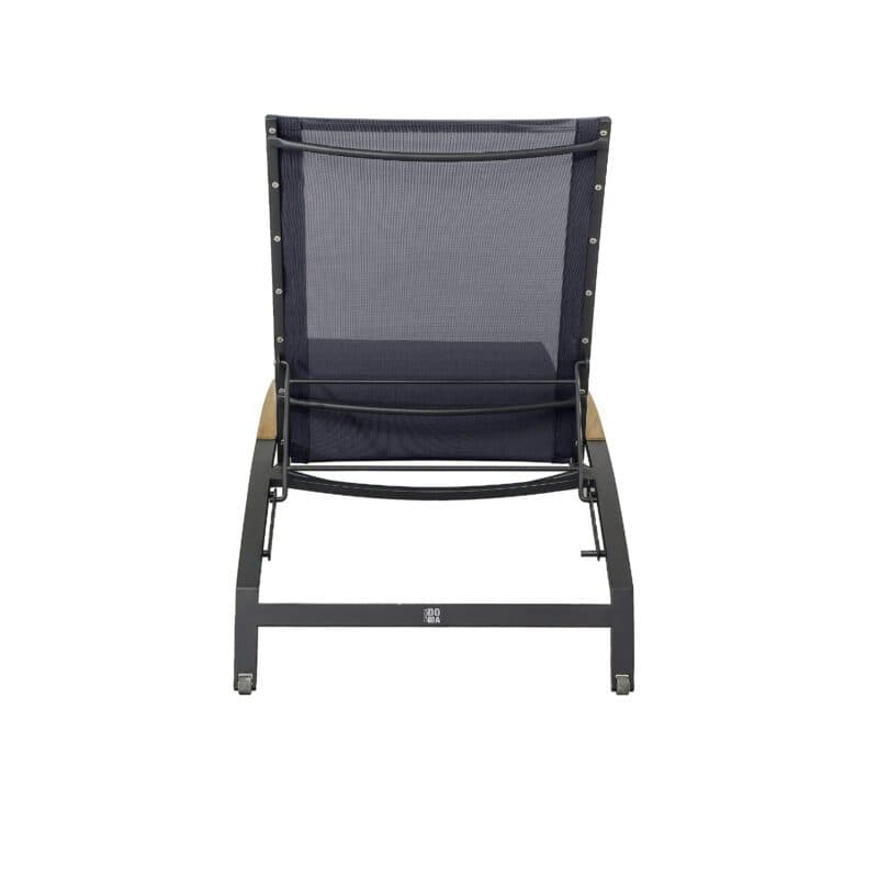 CASA DOMA "Mineo" Sonnenliege, Gestell Edelstahl anthrazit, Liegefläche Textilgewebe Sunproof® Sling schwarz/silber, Armlehnen Teak
