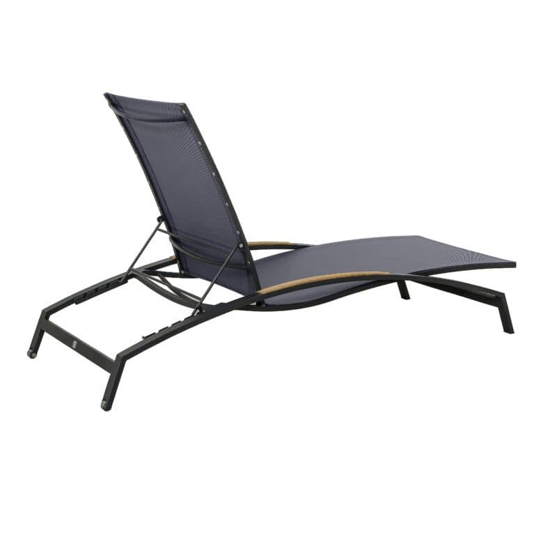 CASA DOMA "Mineo" Sonnenliege, Gestell Edelstahl anthrazit, Liegefläche Textilgewebe Sunproof® Sling schwarz/silber, Armlehnen Teak