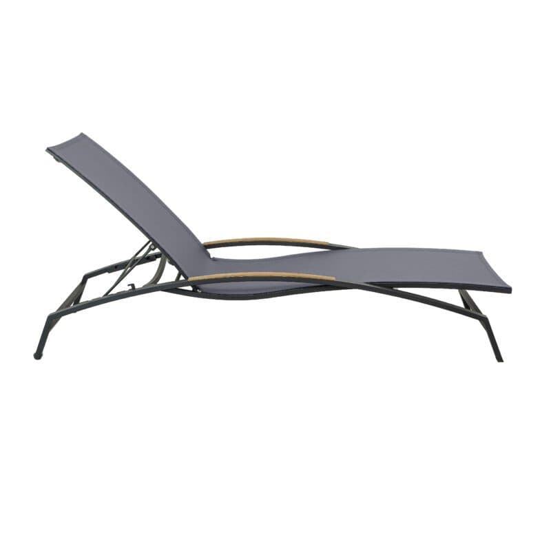 CASA DOMA "Mineo" Sonnenliege, Gestell Edelstahl anthrazit, Liegefläche Textilgewebe Sunproof® Sling schwarz/silber, Armlehnen Teak