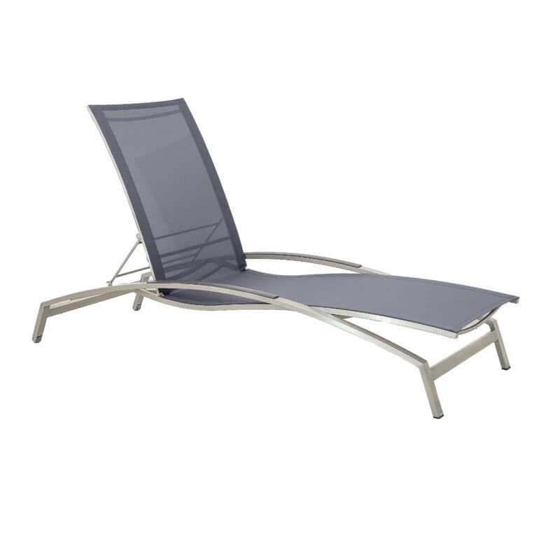 CASA DOMA "Mineo" Sonnenliege, Gestell Edelstahl gebürstet, Liegefläche Textilgewebe Sunproof® Sling schwarz/silber, Armlehnen Aluminium anthrazit
