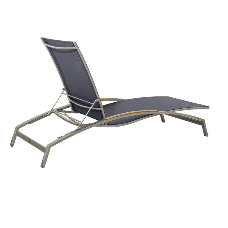 CASA DOMA "Mineo" Sonnenliege, Gestell Edelstahl gebürstet, Liegefläche Textilgewebe Sunproof® Sling schwarz/silber, Armlehnen Teak