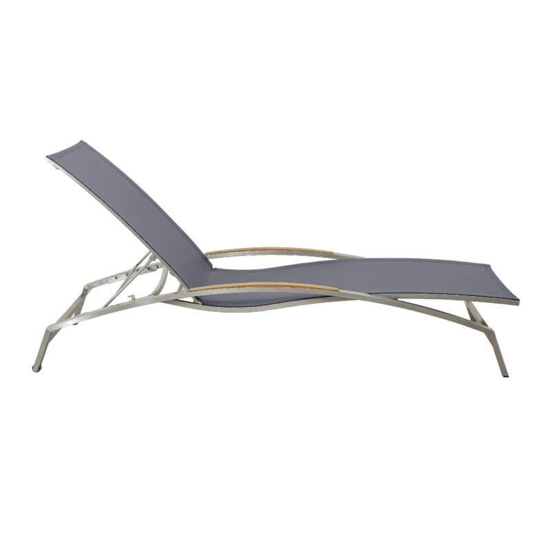 CASA DOMA "Mineo" Sonnenliege, Gestell Edelstahl gebürstet, Liegefläche Textilgewebe Sunproof® Sling schwarz/silber, Armlehnen Teak