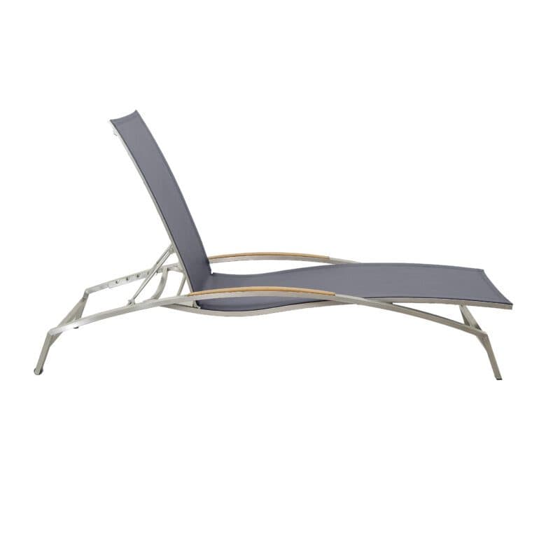 CASA DOMA "Mineo" Sonnenliege, Gestell Edelstahl gebürstet, Liegefläche Textilgewebe Sunproof® Sling schwarz/silber, Armlehnen Teak