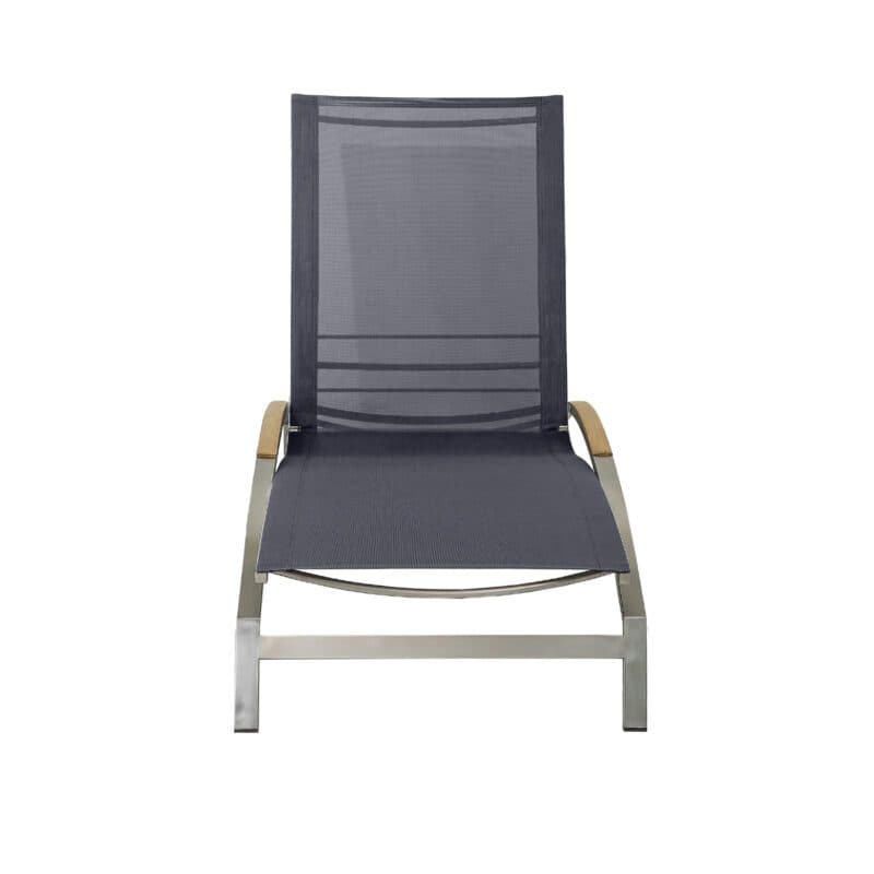 CASA DOMA "Mineo" Sonnenliege, Gestell Edelstahl gebürstet, Liegefläche Textilgewebe Sunproof® Sling schwarz/silber, Armlehnen Teak