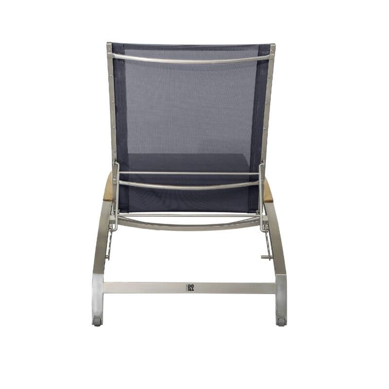 CASA DOMA "Mineo" Sonnenliege, Gestell Edelstahl gebürstet, Liegefläche Textilgewebe Sunproof® Sling schwarz/silber, Armlehnen Teak