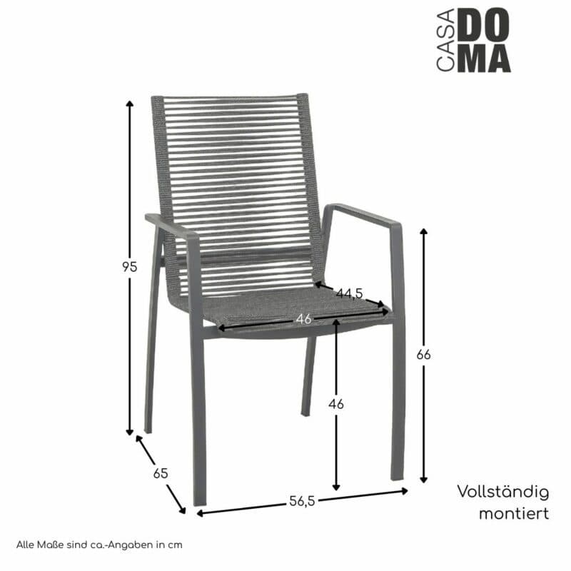 CASA DOMA "Mineo" Stapelstuhl Rope, Armlehnen Teak/Aluminium, Maße in cm