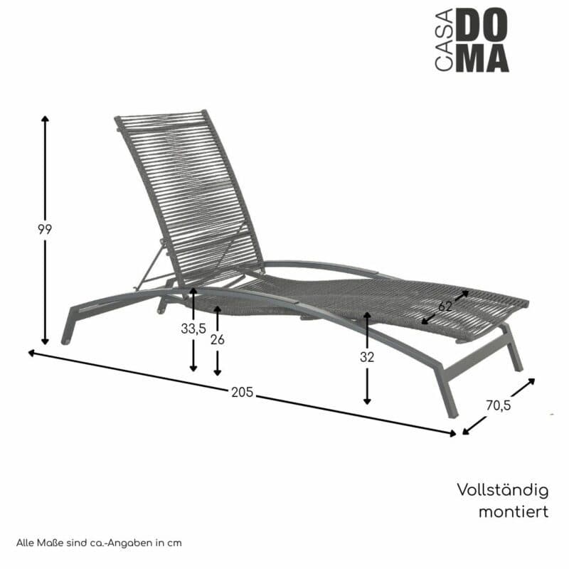 CASA DOMA "Mineo" Sonnenliege Rope, Armlehnen Teak/Aluminium, Maße in cm