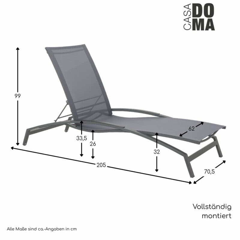 CASA DOMA "Mineo" Sonnenliege Sunproof, Armlehnen Teak/Aluminium, Maße in cm