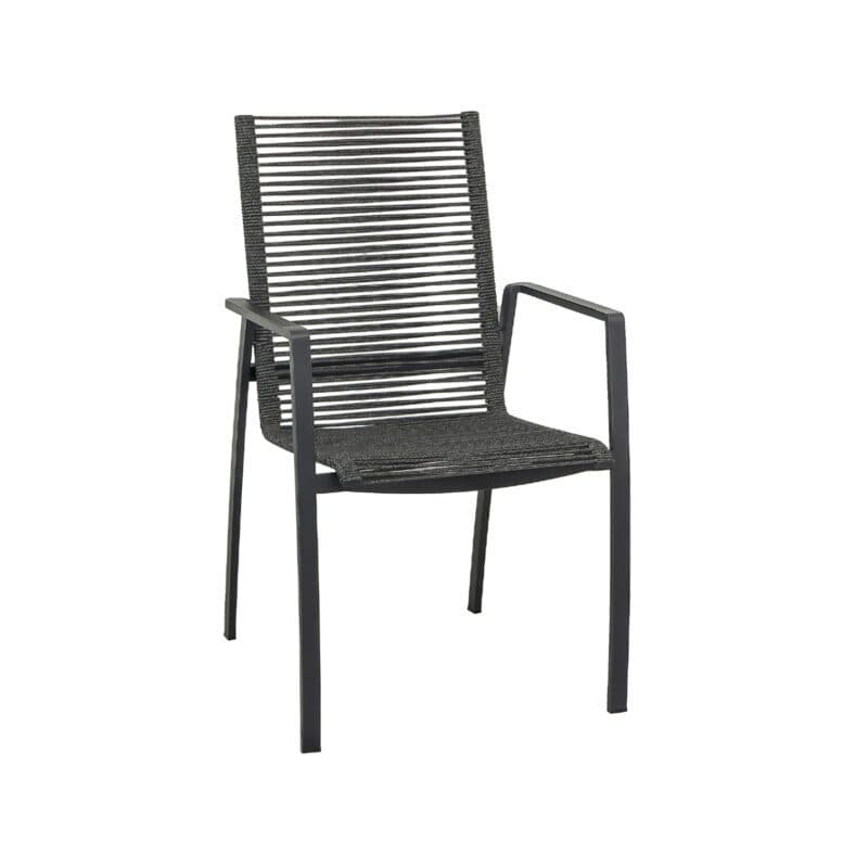 CASA DOMA "Mineo" Stapelstuhl, Edelstahl anthrazit, Bespannung Rope anthrazit, Armlehnen Aluminium