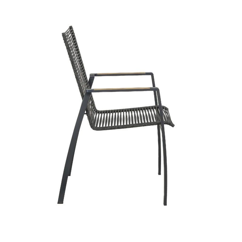 CASA DOMA "Mineo" Stapelstuhl, Edelstahl anthrazit, Bespannung Rope anthrazit, Armlehnen Teak