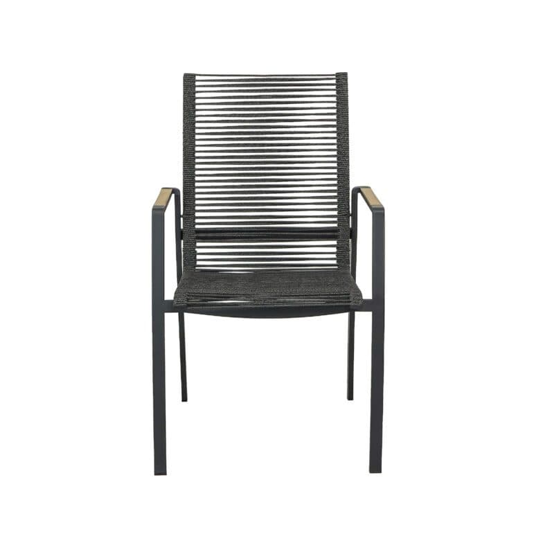 CASA DOMA "Mineo" Stapelstuhl, Edelstahl anthrazit, Bespannung Rope anthrazit, Armlehnen Teak