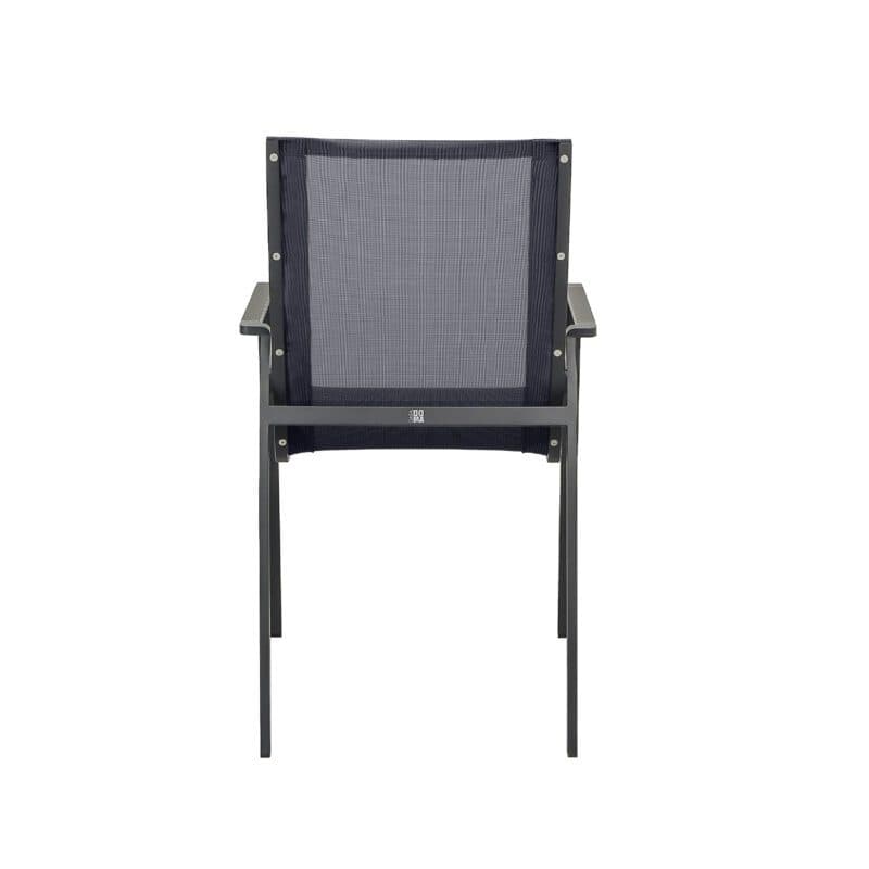 CASA DOMA "Mineo" Stapelstuhl, Gestell Edelstahl anthrazit, Sitzfläche Textilgewebe Sunproof® Sling schwarz/silber, Armlehnen Aluminium schwarz