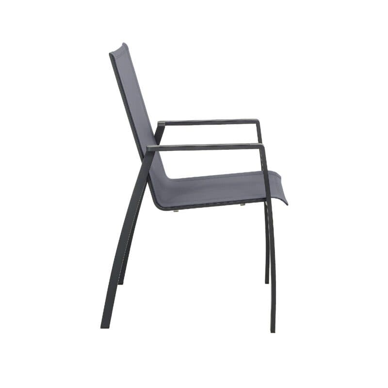 CASA DOMA "Mineo" Stapelstuhl, Gestell Edelstahl anthrazit, Sitzfläche Textilgewebe Sunproof® Sling schwarz/silber, Armlehnen Aluminium schwarz