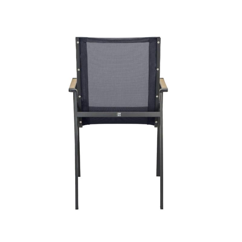 CASA DOMA "Mineo" Stapelstuhl, Gestell Edelstahl anthrazit, Sitzfläche Textilgewebe Sunproof® Sling schwarz/silber, Armlehnen Teak