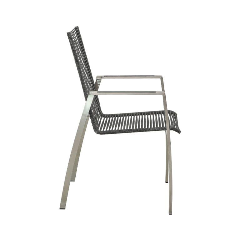 CASA DOMA "Mineo" Stapelstuhl, Edelstahl gebürstet, Bespannung Rope anthrazit, Armlehnen Aluminium