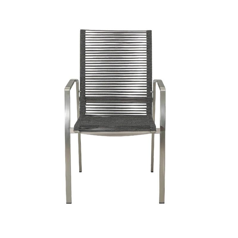 CASA DOMA "Mineo" Stapelstuhl, Edelstahl gebürstet, Bespannung Rope anthrazit, Armlehnen Aluminium