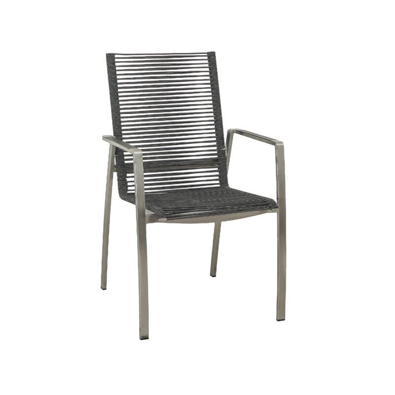 CASA DOMA "Mineo" Stapelstuhl, Edelstahl gebürstet, Bespannung Rope anthrazit, Armlehnen Aluminium