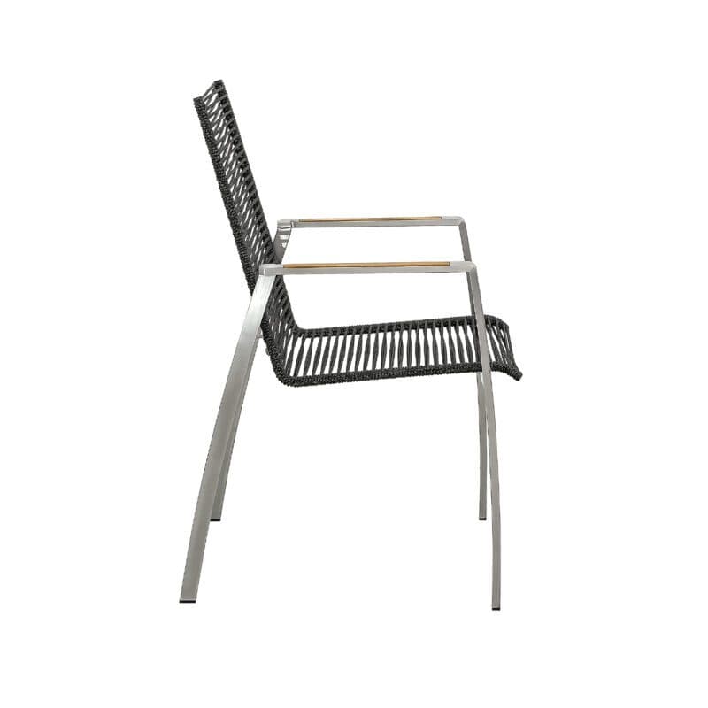 CASA DOMA "Mineo" Stapelstuhl, Edelstahl gebürstet, Bespannung Rope anthrazit, Armlehnen Teak