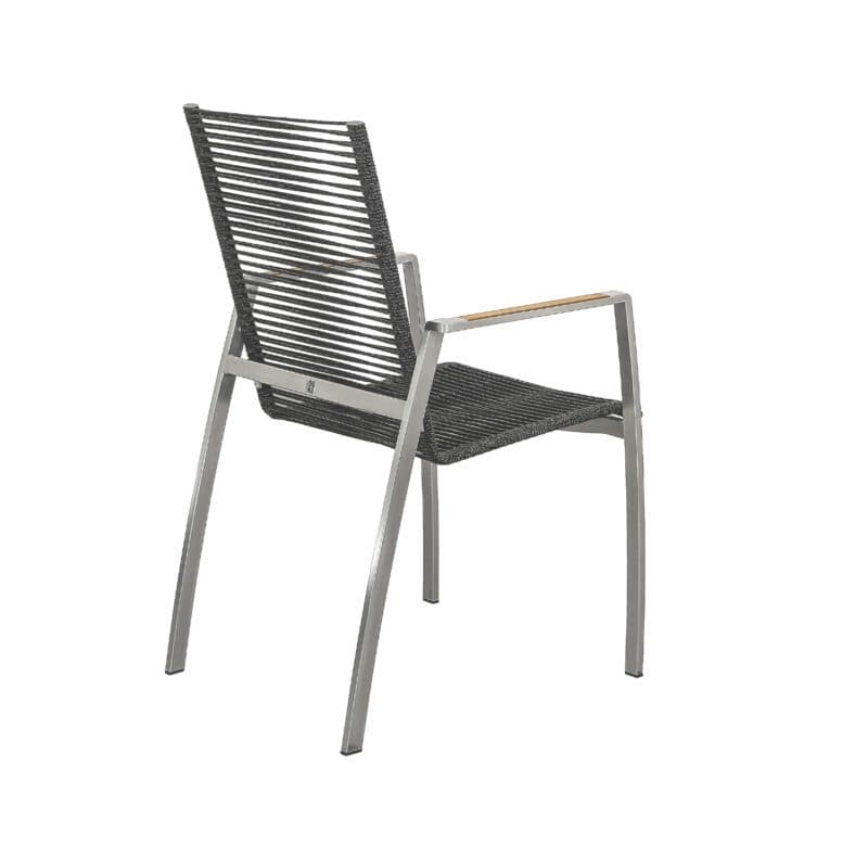 CASA DOMA "Mineo" Stapelstuhl, Edelstahl gebürstet, Bespannung Rope anthrazit, Armlehnen Teak