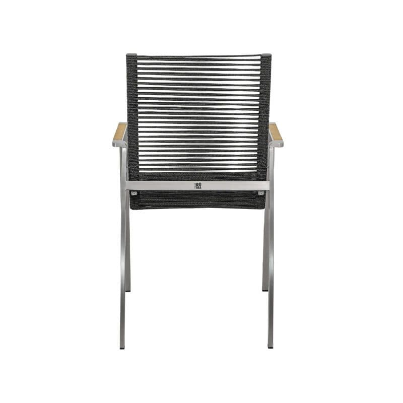 CASA DOMA "Mineo" Stapelstuhl, Edelstahl gebürstet, Bespannung Rope anthrazit, Armlehnen Teak