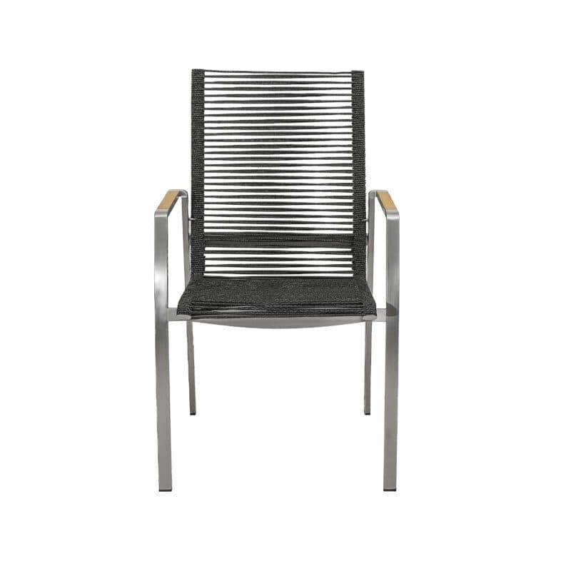 CASA DOMA "Mineo" Stapelstuhl, Edelstahl gebürstet, Bespannung Rope anthrazit, Armlehnen Teak