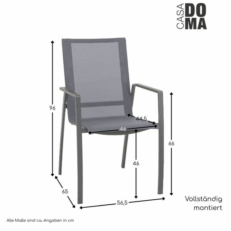 CASA DOMA "Mineo" Stapelstuhl, Armlehnen Teak/Aluminium, Maße in cm