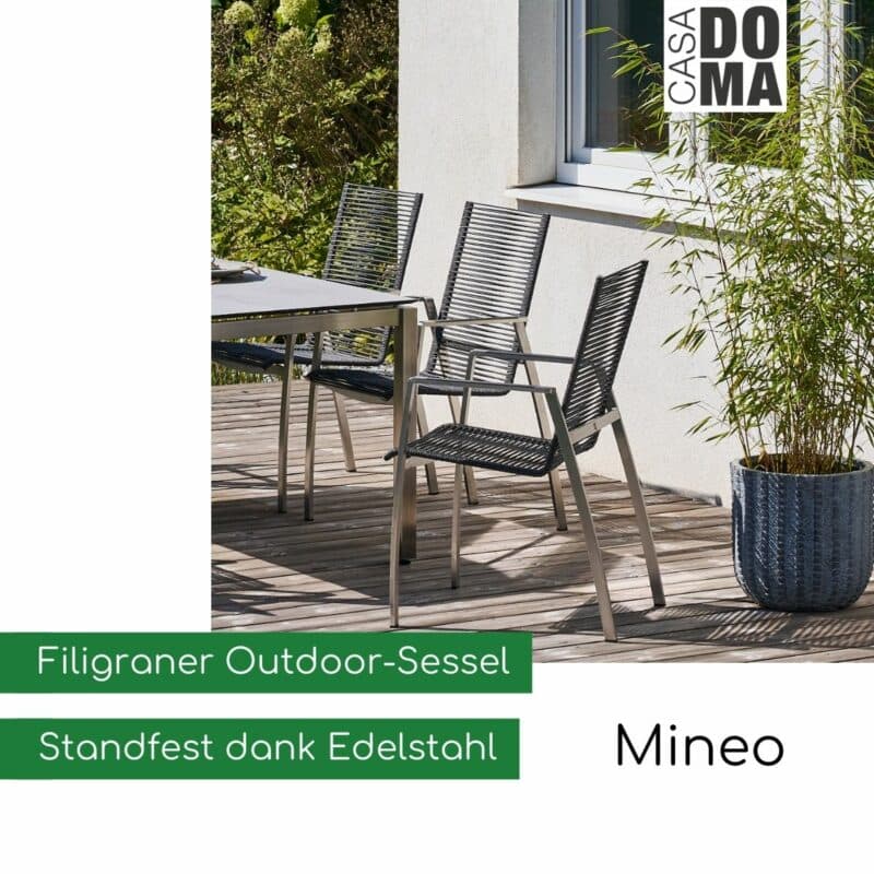 CASA DOMA "Mineo" Stapelsessel, Edelstahl/Rope mit Aluminium-Armlehnen