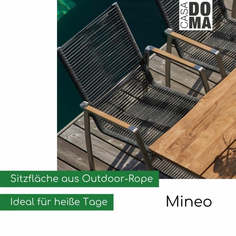 CASA DOMA "Mineo" Stapelsessel/Rope, Edelstahl mit Teak-Armlehnen