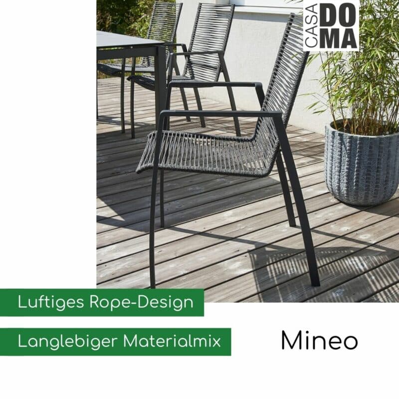 CASA DOMA "Mineo" Stapelsessel, Edelstahl anthrazit/Rope mit Aluminium-Armlehnen