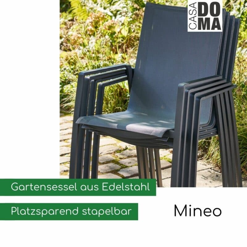 CASA DOMA "Mineo" Stapelsessel, Edelstahl anthrazit mit Aluminium-Armlehnen
