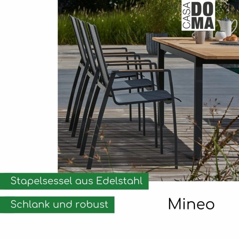 CASA DOMA "Mineo" Stapelsessel, Edelstahl anthrazit mit Teak-Armlehnen