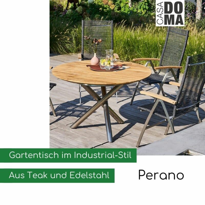CASA DOMA "Perano" Gartentisch Edelstahl gebürstet/Teakholz