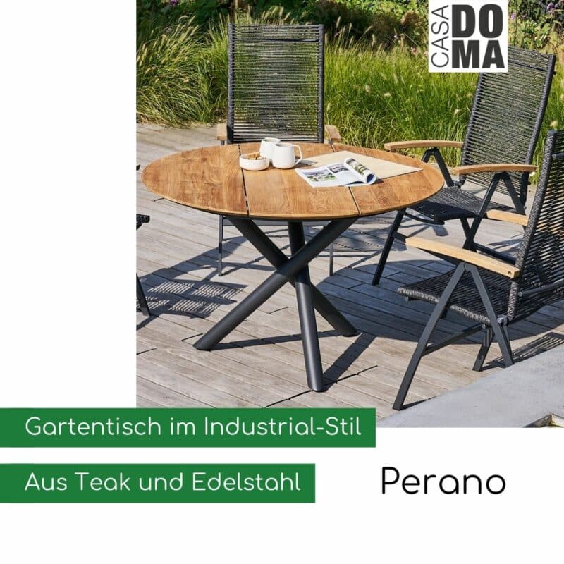CASA DOMA "Perano" Gartentisch Edelstahl anthrazit/Teakholz