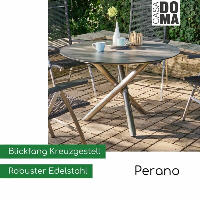 CASA DOMA "Perano" Gartentisch Edelstahl gebürstet/HPL