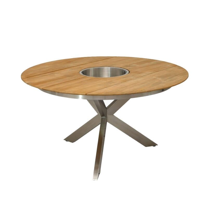 CASA DOMA "Rosano" Gartentisch, Gestell Edelstahl gebürstet, Tischplatte Teakholz, Flaschenkühler separat erhältlich