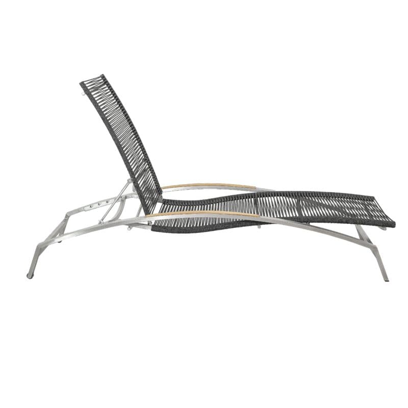 CASA DOMA "Mineo" Sonnenliege, Gestell Edelstahl gebürstet, Liegefläche Rope anthrazit, Armlehnen Teak