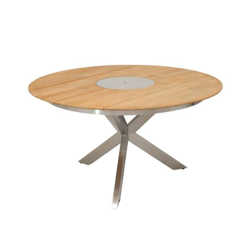 CASA DOMA "Rosano" Gartentisch, Gestell Edelstahl gebürstet, Tischplatte Teakholz mit Edelstahl-Abdeckung