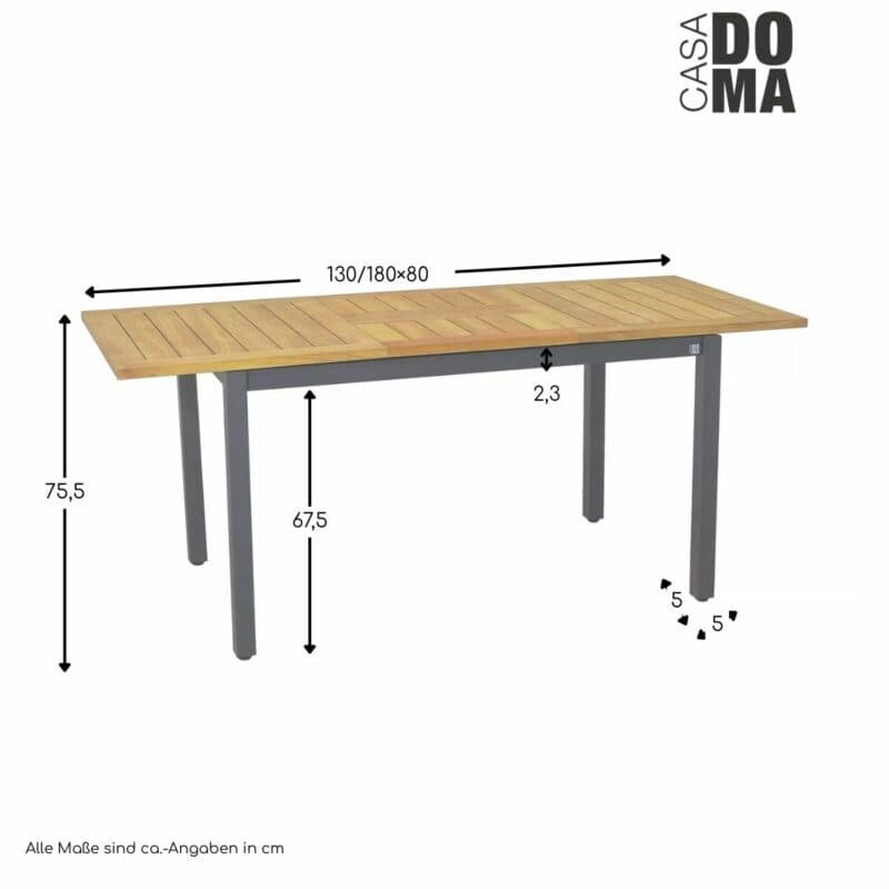 CASA DOMA "Ugento" Ausziehtisch 130x180, Maße in cm