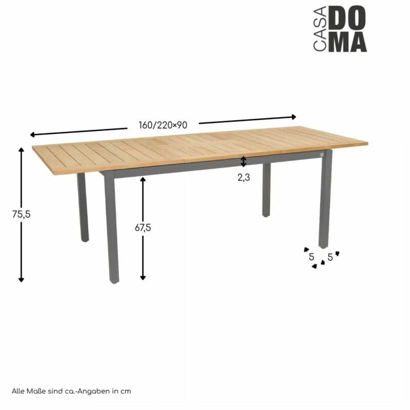CASA DOMA "Ugento" Ausziehtisch 160x220, Maße in cm