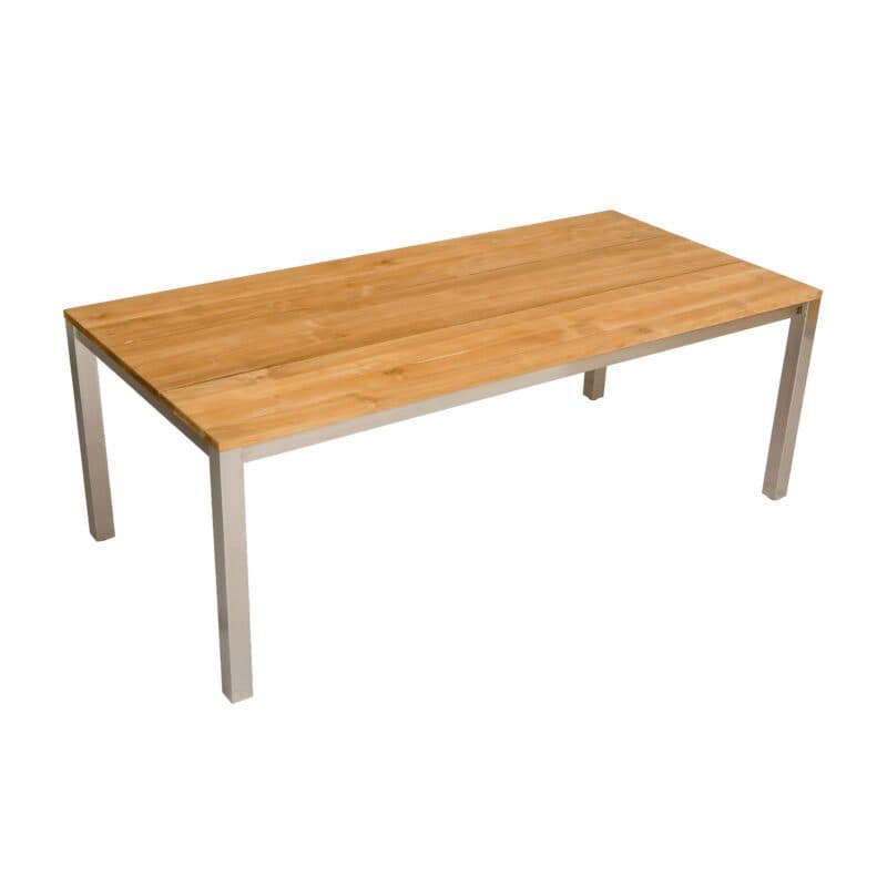 CASA DOMA "Varano" Gartentisch 210x100 cm, Gestell Edelstahl gebürstet, Tischplatte Teak – 3 Planken