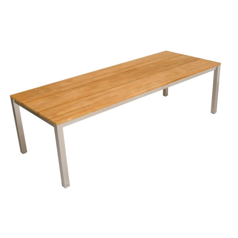 CASA DOMA "Varano" Gartentisch 260x100 cm, Gestell Edelstahl gebürstet, Tischplatte Teak – 3 Planken