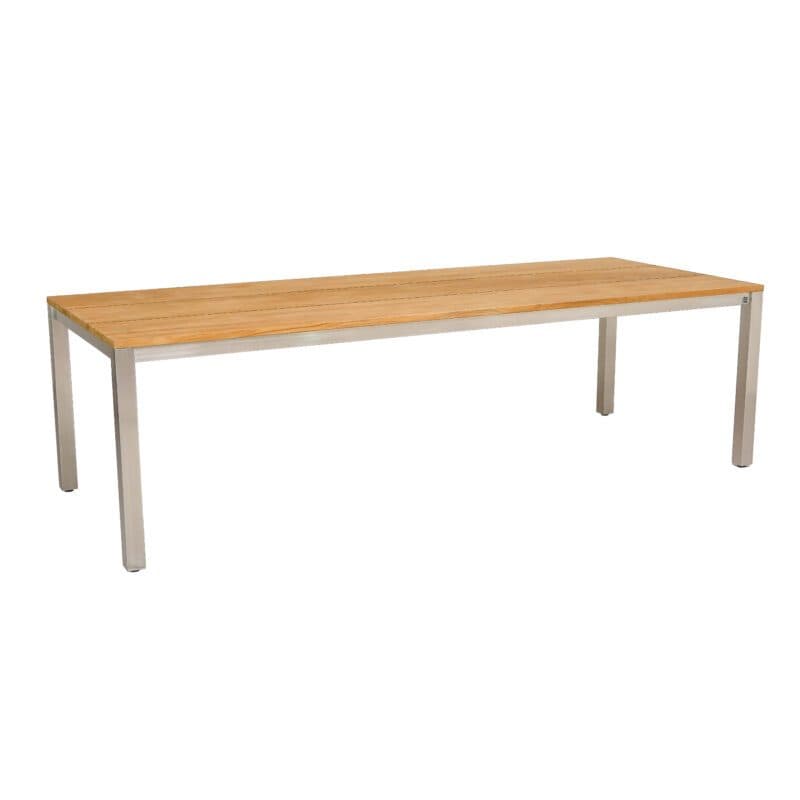 CASA DOMA "Varano" Gartentisch 260x100 cm, Gestell Edelstahl gebürstet, Tischplatte Teak – 3 Planken