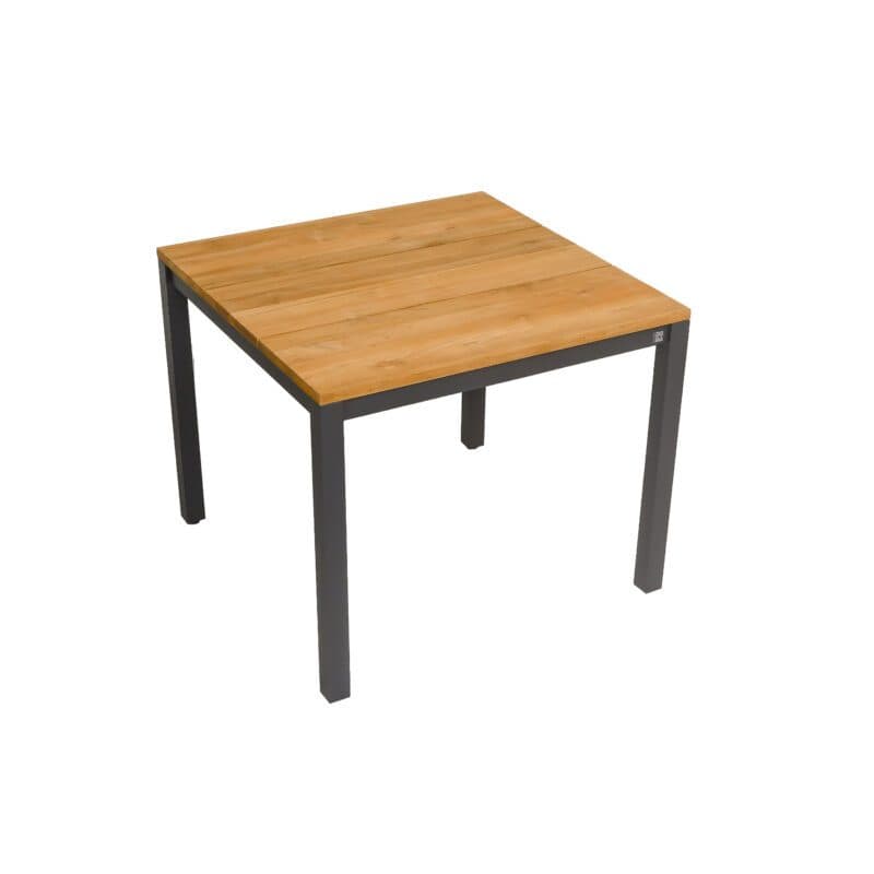 CASA DOMA "Varano" Gartentisch 90x90 cm, Gestell Edelstahl anthrazit, Tischplatte Teak – 3 Planken