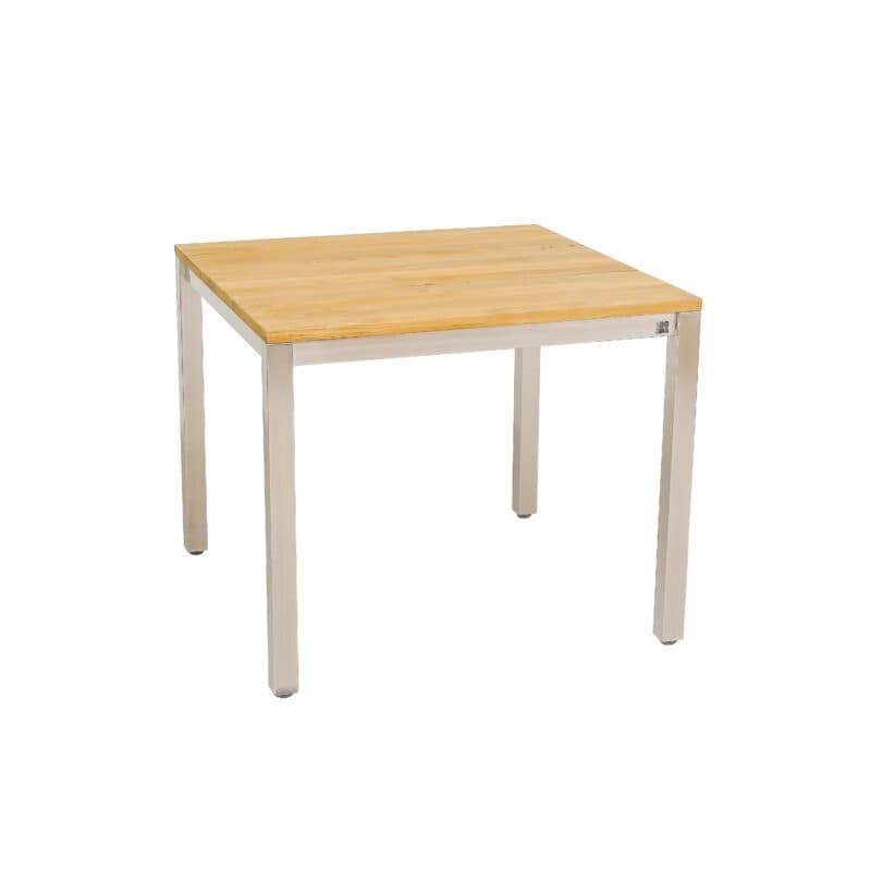 CASA DOMA "Varano" Gartentisch 90x90 cm, Gestell Edelstahl gebürstet, Tischplatte Teak – 3 Planken
